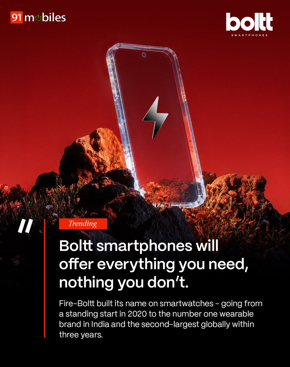 Bolttglobal's tweet photo. From wearables to smartphones - Boltt is building an ecosystem around what truly matters. Everything you need. Nothing you don’t. ⚡📱
#BolttSmartphones #EverythingYouNeed #NothingYouDont #SmartphoneInnovation #BuiltForYou https://t.co/lYO7zoZgEw