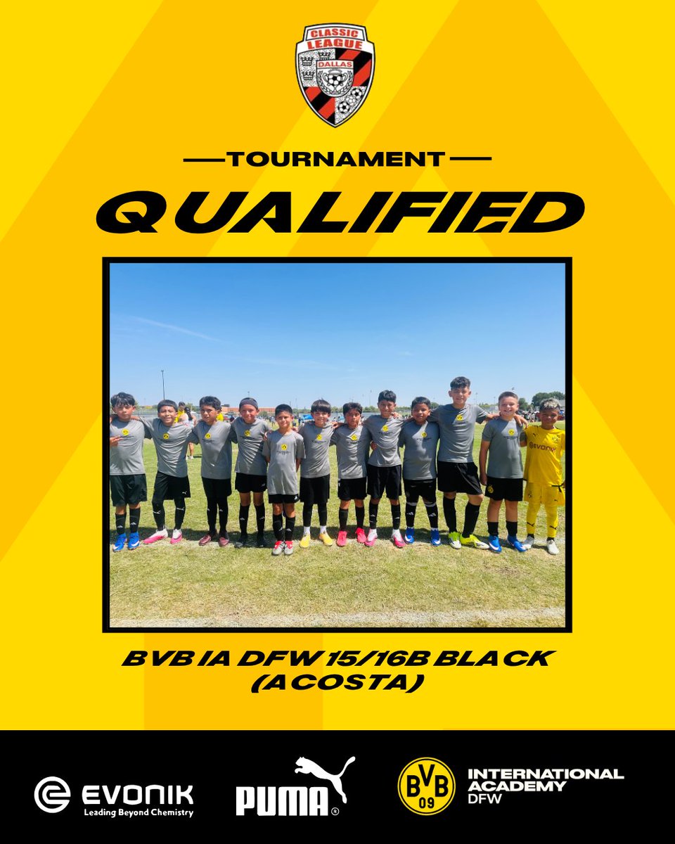 BVBIADFW's tweet photo. 🎉 Congratulations to BVBIA DFW 15/16B Black (Acosta)! 

They stepped into their first Classic League Select Qualifier and earned a spot in Division 3 Classic League Play! 💪🔥

Great way to start the season! Keep up the hard work, boys, we're proud of you! 

#bvbiadfw #LetsGoBVB https://t.co/bvTGpBqKlc