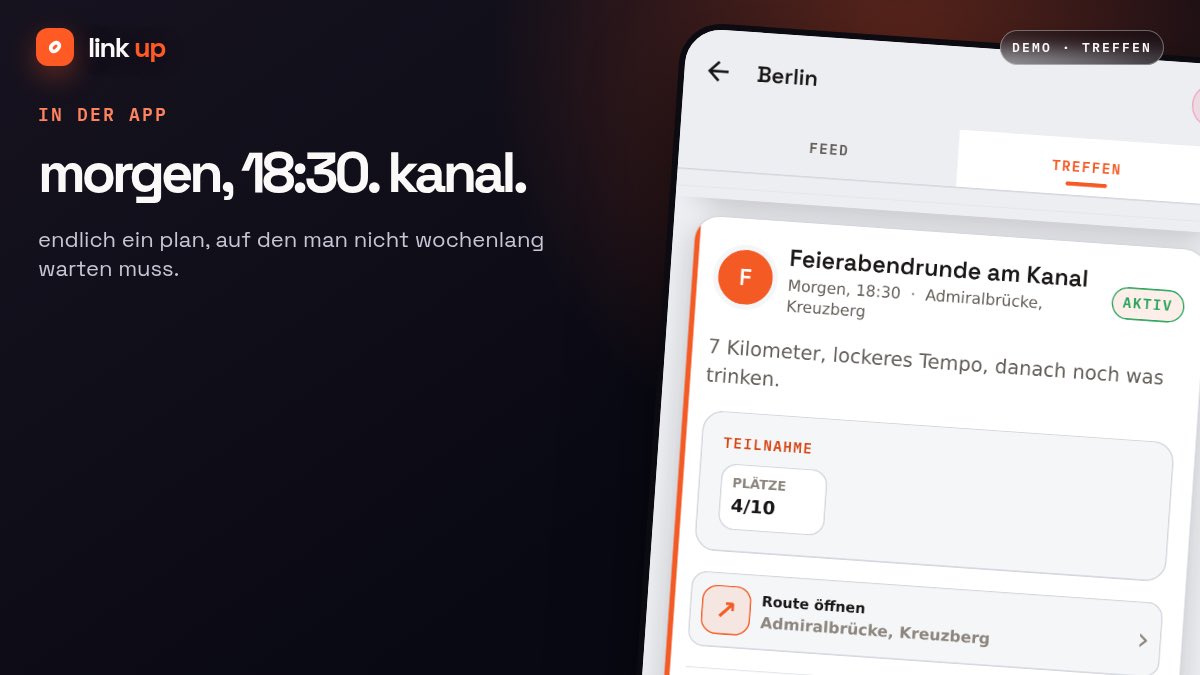 getLinkUpApp's tweet photo. Morgen, 18:30 Uhr, Kanal. So wird aus „wir sollten mal“ ein echter Feierabend. https://t.co/VTVQmxmDmw
#linkup #freunde #treffen #urlaub https://t.co/Jt8PU7HCkC