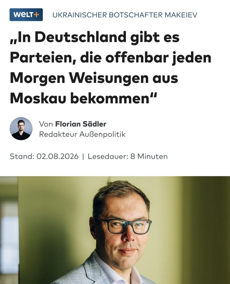 SWagenknecht's tweet photo. Der ukrainische Botschafter hat jedes Maß verloren. Wahrscheinlich glaubt er, wenn die Ukraine den Deutschen ihre wichtigste Energieversorgungsleitung wegsprengen kann, ohne dass das irgendwelche Konsequenzen hat, dann darf sie sich auch offen in unsere Wahlen einmischen. Makeievs Ton ist eine Unverschämtheit angesichts der vielen Milliarden, die die Ukraine in diesem Jahr wieder vom deutschen Steuerzahler erhält – Geld, das auch von den Wählern der von ihm geächteten Parteien bezahlt wird. Der Bundesregierung ist die Ukraine offensichtlich wichtiger als die eigenen Bürger, die auch an der Tankstelle für die Fortsetzung des Krieges bezahlen.