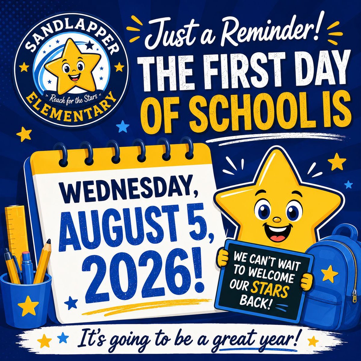 SEstarsR2's tweet photo. 🎉 TODAY IS THE DAY! 🎉

Join us THIS AFTERNOON (Aug. 3rd) from 4:00–5:30 PM for our Back to School Meet &amp; Greet! Come see the classrooms and meet your teachers. 🏫⭐

Remember, the official first day of school is this Wednesday, August 5th! 🚀

#SandlapperStars #BackToSchool https://t.co/SoDgOF1ktR