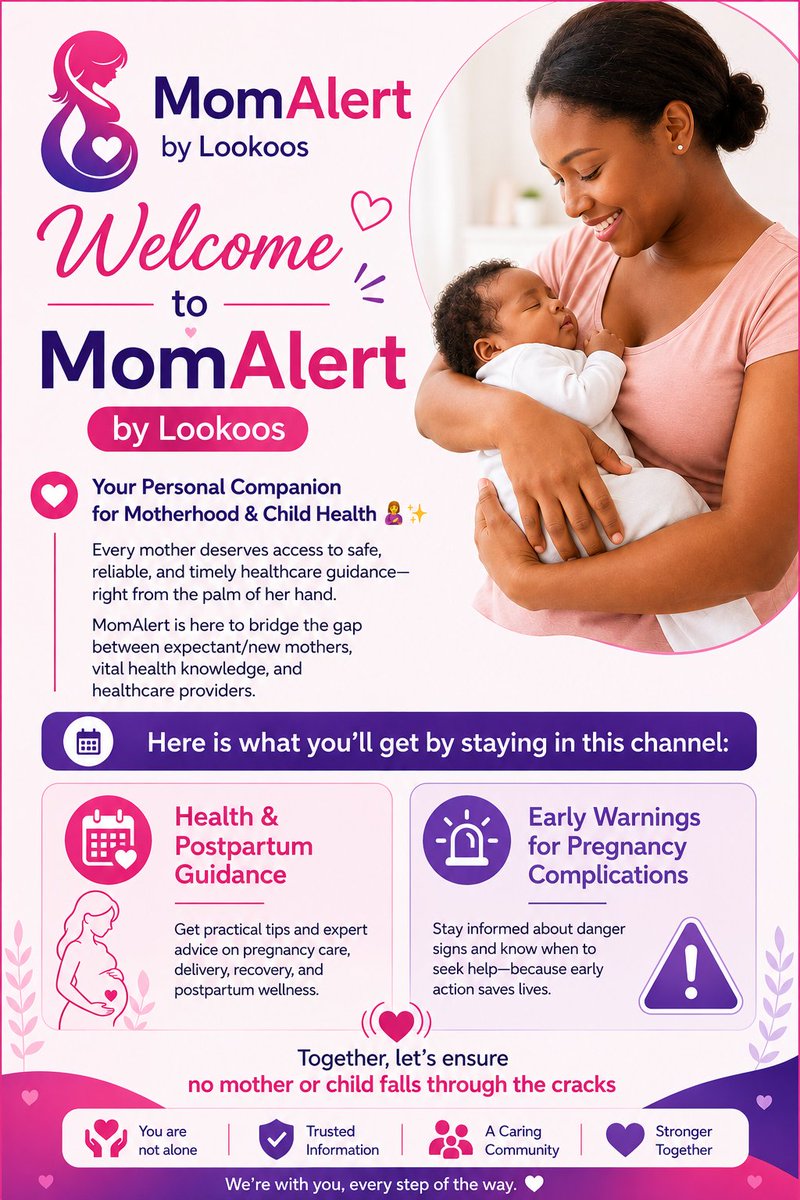 MomAlertAI's tweet photo. 🌸 Welcome to MomAlert by Lookos 

 —Your Personal Companion for Motherhood &amp; Child Health 🤱✨

Every mother deserves access to safe, reliable, and timely healthcare guidance—right from the palm of her hand. https://t.co/vxCQZjNLXr