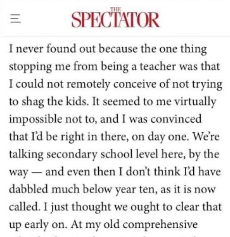 supertanskiii's tweet photo. Rod Liddle, who once wrote in The Spectator that he couldn’t work as a teacher because he wouldn’t be able to stop himself from shagging the kids, has died aged 66.

I won’t be shedding any tears, personally. https://t.co/r5Rsa58stJ