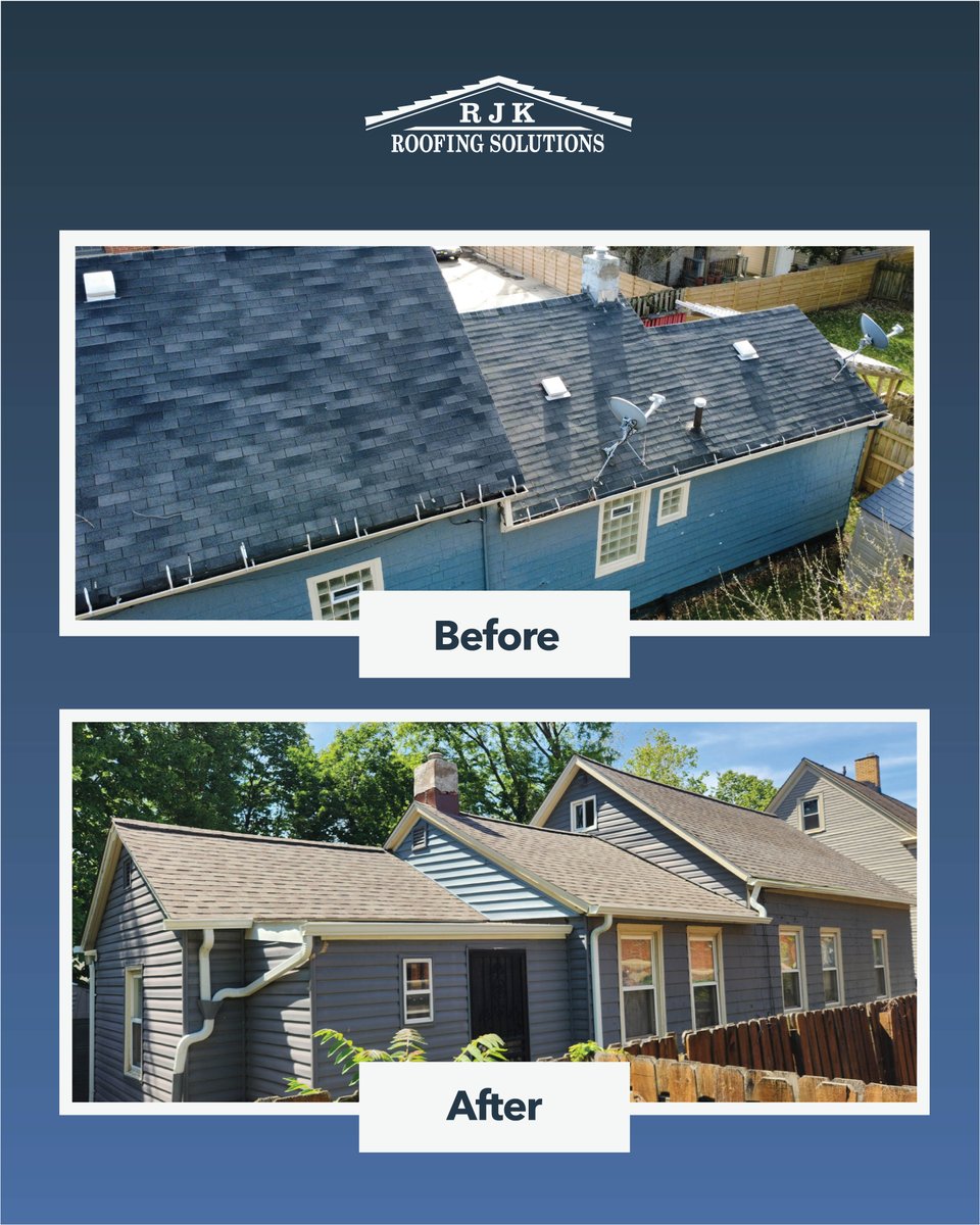RJKRoofing's tweet photo. Full roof and gutter replacement completed in Cleveland! Wind had loosened shingles, so we installed a new CertainTeed Flintlastic Roofing System in Weathered Wood, added ventilation to improve airflow, and finished with new gutters and downspouts. https://t.co/iXQNGbDQ3T