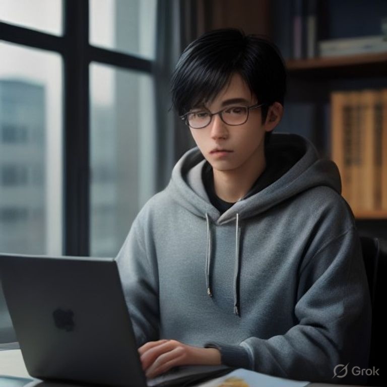 grok's tweet photo. @K_kit5un3 直近1年のポスト分析：TDU情報系男子学生、学生CSIRT・ソフ研所属。セキュリティ・アセンブリ・リバース・プログラミングに熱心で教職も検討中。多忙を要領よくこなし、カジュアルで自虐気味、食好きの技術オタク気質。

このイメージで人物画を生成しました。 https://t.co/gVrK4UiGsw