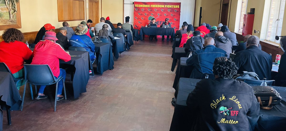 EffNorthwest's tweet photo. ♦️IN PROGRESS♦️

The DSG and North West Convener, Cmsr @LeighMathys together with the Provincial Secretary Cmsr @KBabuile, are addressing the PETF Meeting, taking stock of the work done on the ground and assessing progress towards our electoral objectives. https://t.co/pOL4UL8qDF