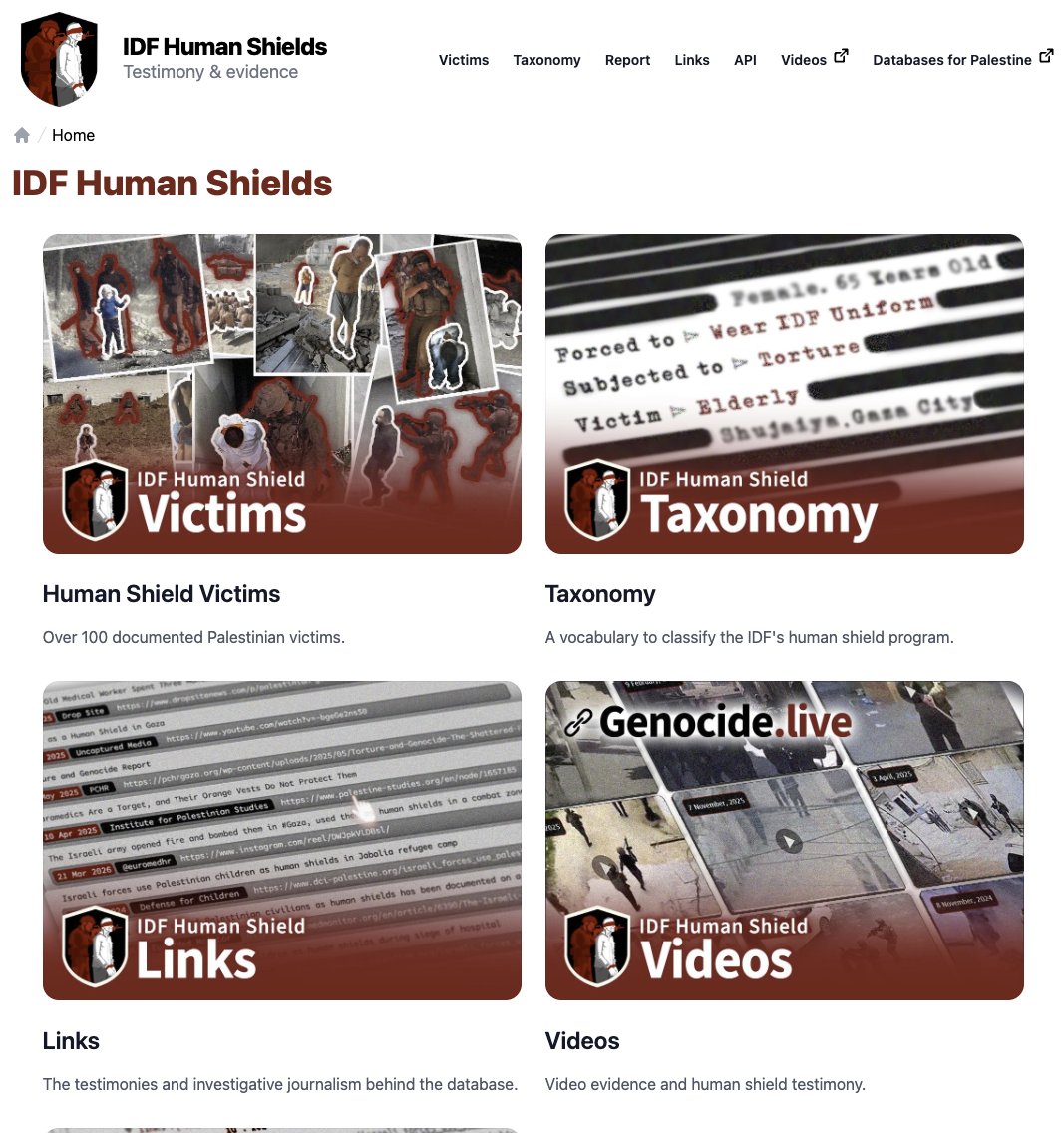 databases4pal's tweet photo. 1/3 - Website launch: IDF Human Shields

The new publicly-available database documents the IDF's systematic use of Palestinians as human shields. https://t.co/pFK6hzJiQl