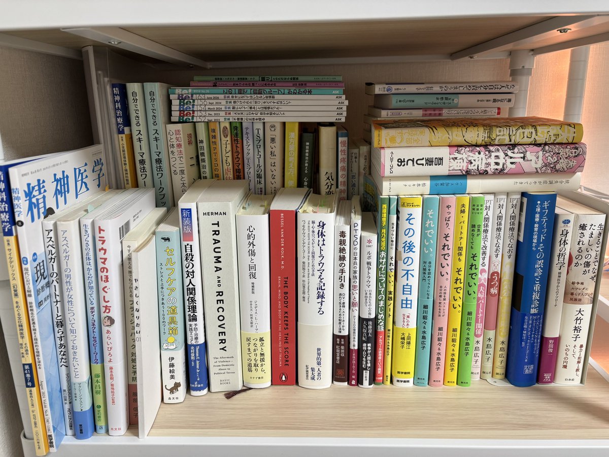depression_arai's tweet photo. ここで唐突にァㇻィさんのメンタル関連本棚さらすのだ📚 https://t.co/BVKDvWny8i