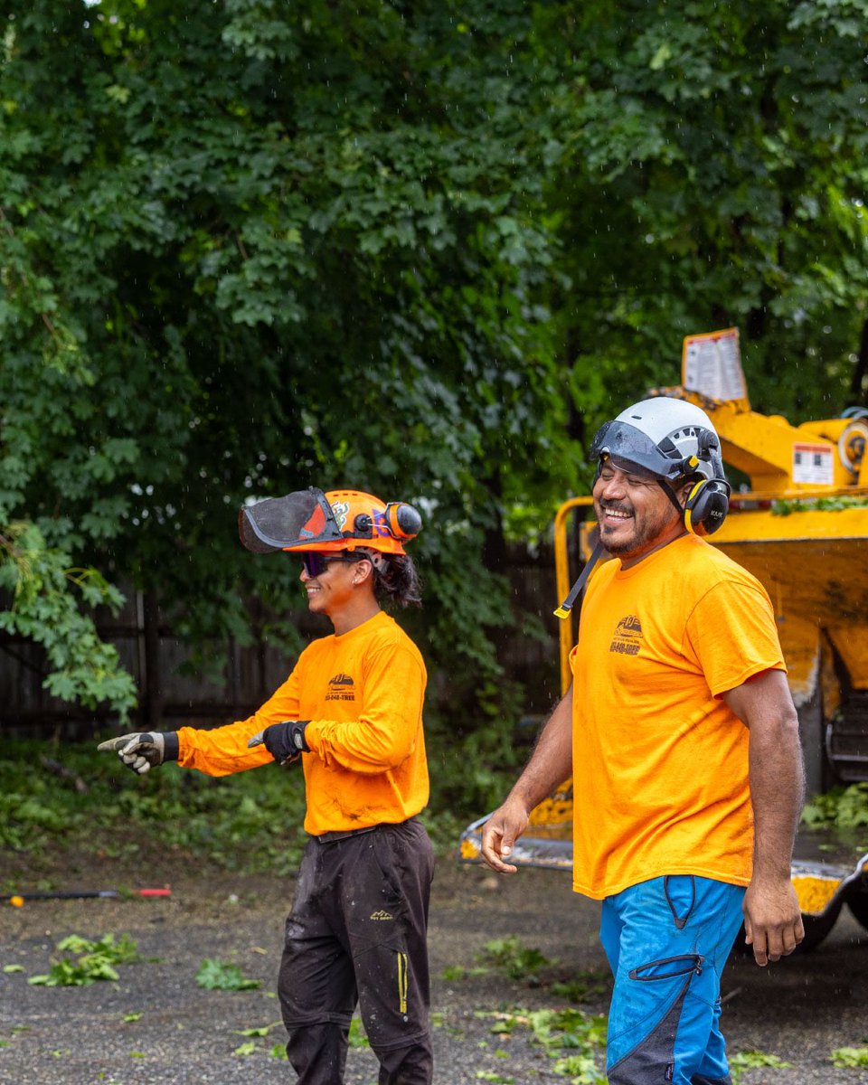 KJTreeService's tweet photo. A little rain couldn’t wash away these smiles. 🌧️🧡 We love what we do, and it shows in the way our team works together every day.

#rainymonday☔️ #treeremoval #happymonday #workworkwork #summerstorms https://t.co/YXeB7aTvYz