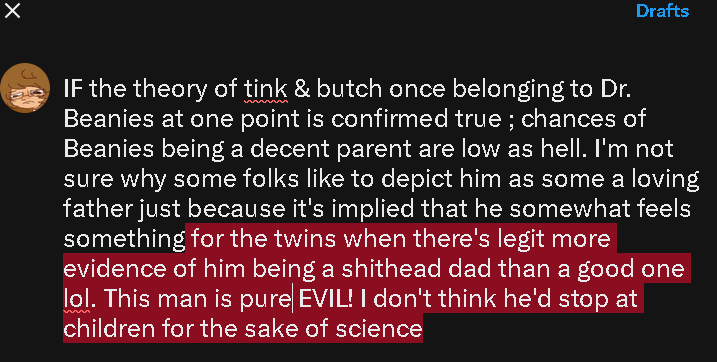 abeunicorn's tweet photo. couldn't fit everything in.. oof
(i don't really care or mind at all that SOME people like this depiction of dr beanies more, it just never came across this way for me) https://t.co/2XBqJHwZPz