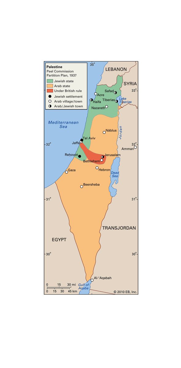 CptAllenHistory's tweet photo. 1937 was the first attempt at a two-state solution west of the Jordan.

It gave the Arabs nearly all of the land.
The Jews still said yes.
The Arabs still said no.

Under pressure from the Arab Revolt, the British sent the Peel Commission to Mandate Palestine. They offered the Jews a tiny state.

A fraction of the land.
Severely limited borders.
Population transfer.

And still, the Jews accepted it.

They accepted a rump Jewish state because Europe’s Jews were already facing catastrophe. Ze’ev Jabotinsky told the Commission that millions were “knocking at the door asking for admission, i.e., for salvation.” It was, he said, “the claims of appetite versus the claims of starvation.” Even those who disliked the plan’s size understood the urgency: a small sovereign haven was better than none at all.

The Arab response was absolute rejection.

Local leaders, neighboring Arab states, and the pan-Arab Congress in Bludan declared there would be no Jewish state of any size. The goal was full control and zero Jewish sovereignty.

Britain later abandoned its own plan and appeased years of Arab violence with the illegal 1939 White Paper that shut the gates of Mandatory Palestine to Jewish immigration at the moment it was needed most.

David Ben-Gurion later noted the tragedy: had a Jewish state been established in 1937 instead of 1948, millions might have been saved.

The rejectionism later seen at Camp David, Taba, and Annapolis was not new.

It was the continuation of a policy made clear since at least 1937: the Arabs would accept no Jewish state, of any size, anywhere in the Land.