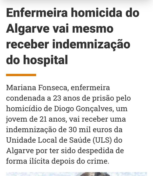 AntonioCunha79's tweet photo. Depois fazem piadas quando eu digo que é virtualmente impossível despedir alguém em Portugal.
A jovem Mariana, juntamente com a sua namorada mataram e desmembraram um jovem de 21 para lhe roubar dinheiro. 
A ULS do Algarve despediu-a imediatamente, pq a enfermeira tinha furtado ampolas de Diazepam do Hospital de Lagos para usar no homicídio do jovem.
Agora tem que lhe pagar 30k pq foi um despedimento ilicito.
Tu podes ser despedido por escrever algo nas redes sociais, mas nao podes ser despedido se matares e desmembrares um homem.