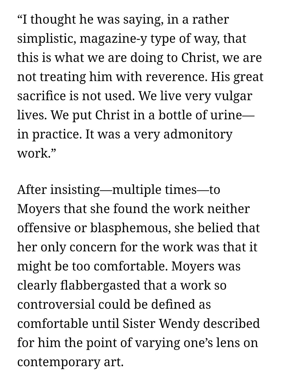 nxd1979's tweet photo. piss christ had its greatest defender in sister wendy - a catholic nun and art historian who called it "an admonitory work" https://t.co/vjrxOnGMXh