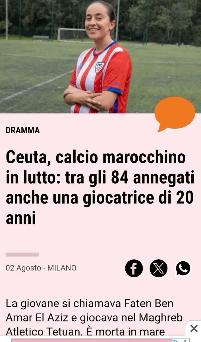 NicolaSbetti's tweet photo. Faten Ben Amar El Aziz, morta tragicamente a Ceuta, è l'unico nome, volto e storia che ci è arrivato della catastrofe dei giorni scorsi... È come se l'appartenere alla comunità globale dello sport la salvasse dalla disumanizzazione che il racconto mediatico fa delle altre vittime https://t.co/2zKYshM3ma
