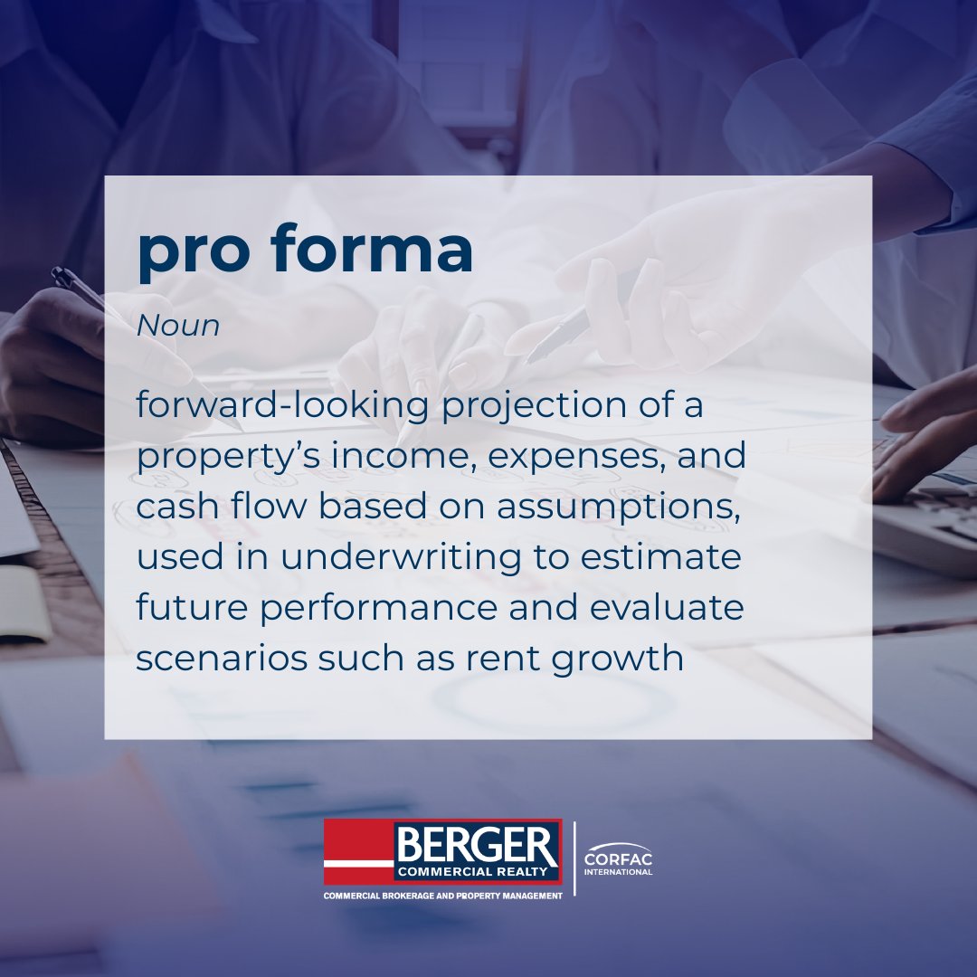 BergerComm's tweet photo. You Don't Have to Be a Pro to Understand "Pro Forma"

It's often used in underwriting to frame expectations around a property's potential performance.

Commercial real estate can be complex. Contact us to learn how these concepts apply to your goals. https://t.co/oTo6C7vBuD