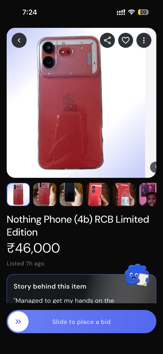 _saranshgoyal's tweet photo. This just dropped on vingo!

Nothing Phone (4b) RCB Limited
Edition

Slide to place a bid! https://t.co/a8HEJylv3K