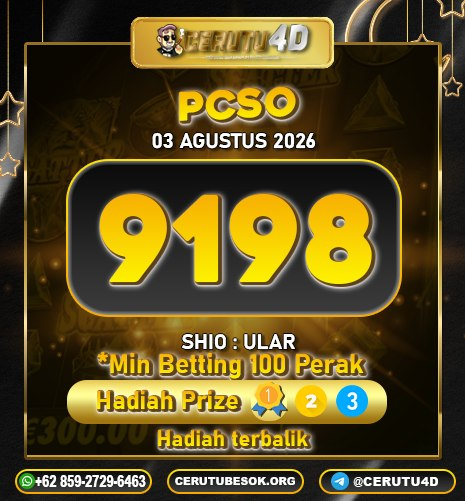 Cerutu4D_r3sult's tweet photo. RESULT
PASARAN : PCSO
TANGGAL : 03 AGUSTUS 2026
RESULT : 9198 !!!
SHIO : ULAR
#cerutu4d #resultpcso #resultterpercaya #resulttogel #keluarantogel #angkatogel https://t.co/oHaKkH4ER8