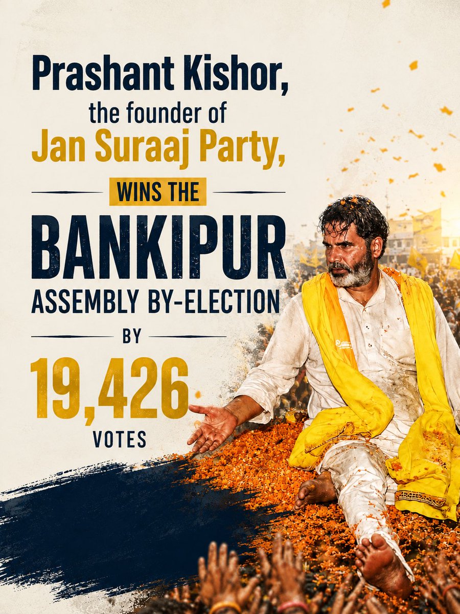Bihar_se_hai's tweet photo. Bankipur, once considered a BJP stronghold, has elected Prashant Kishor with a decisive mandate.

This landmark victory marks a major breakthrough for the Jan Suraaj Party in Bihar’s political landscape. https://t.co/HiCdRdqFKF