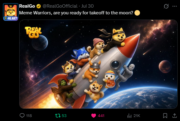 SaltandSugar15's tweet photo. @RealGoOfficial i suggest, dont let your binance campaign be thrown away. The token and the game were both promoted in the end of July, don't waste it. Let's realgo! https://t.co/oTuj7EJdZh