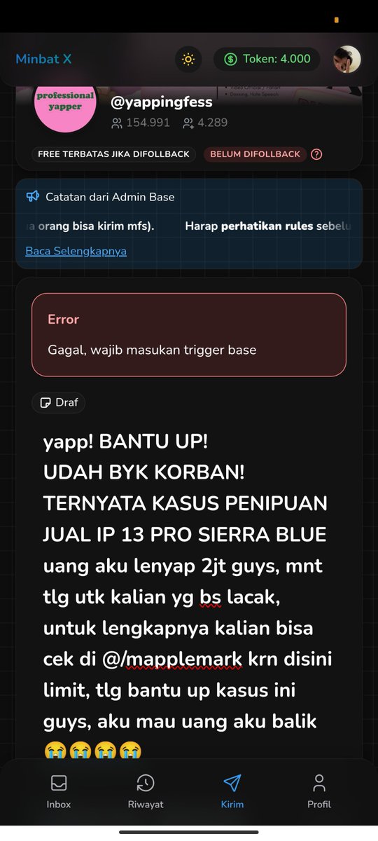 mapplemark's tweet photo. @yappingfess ini kenapa gagal mulu kak? aku mau kirim menfess huhu sumpah aku ga tenang 😭😭😭😭😭😭 https://t.co/atBnGz5NMH