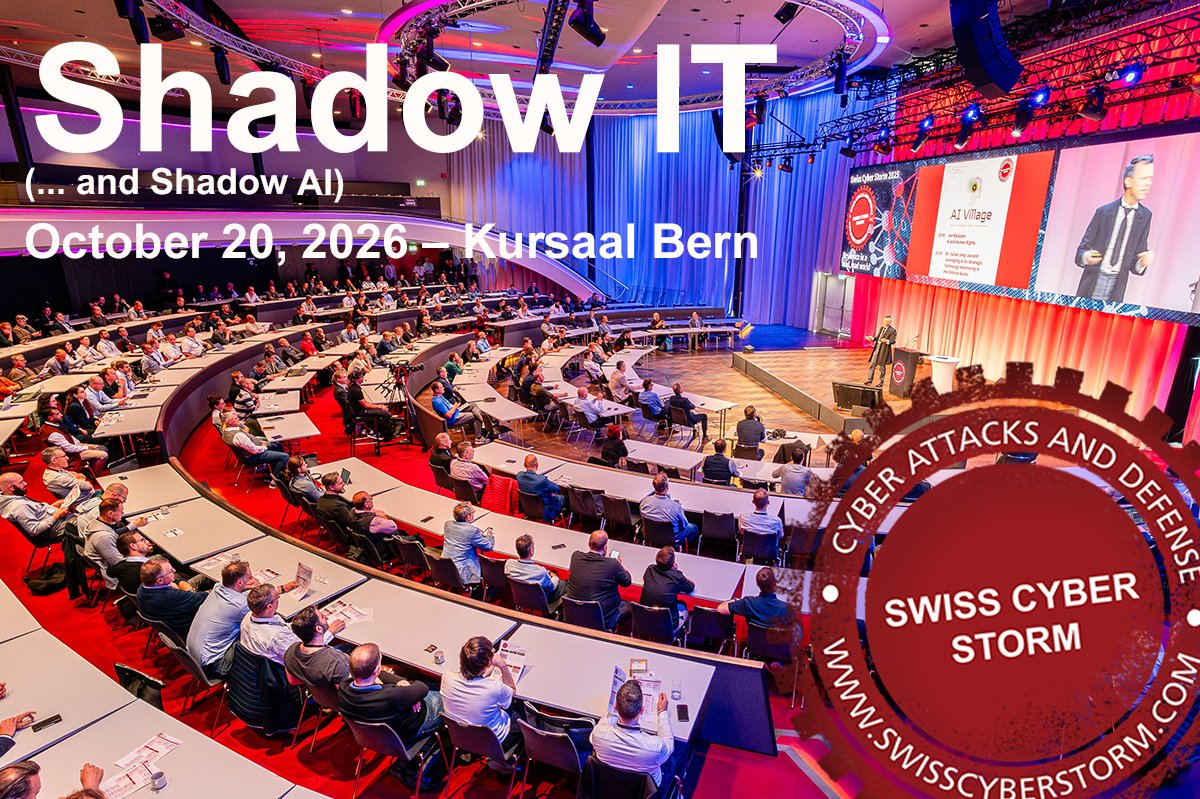 swisscyberstorm's tweet photo. Join @swisscyberstorm 2026, October 20 at Kursaal Bern!
This year's focus: Shadow IT — when employees circumvent corporate policies to get things done. Other hot topics include AI, quantum computing, etc.
Tickets: https://t.co/uTqJ0YUKzp https://t.co/Zayv4kRlpp
#SCS26 #shadowIT https://t.co/kVgBsNzZrJ