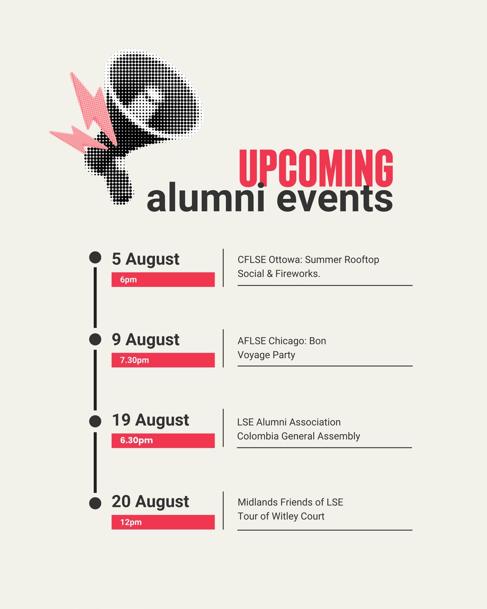 LSEalumni's tweet photo. Welcome to August!
Explore our alumni events.
➡️https://t.co/p140gCjtrb
#LSEAlumni #PartOfLSE https://t.co/rRlXU1luvp