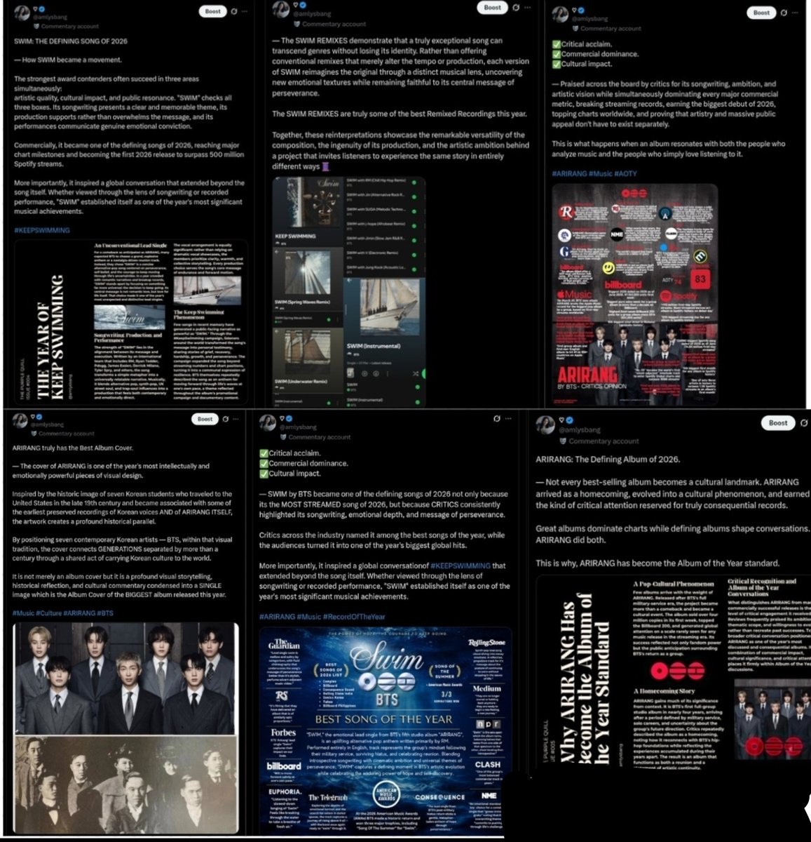 amlysbang's tweet photo. Even though ARIRANG is no longer being submitted to the Grammys, that doesn't change what it is: the most artistically ambitious album released this year.

It was a project that deserved to be in the conversation across multiple categories, with legitimate potential to earn nominations and wins.

However, great art remains. So let's keep talking about ARIRANG for what truly matters: its artistry, its vision, and the risks it took.