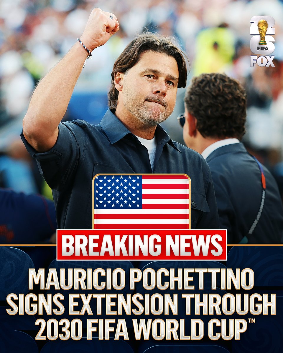 FOXSoccer's tweet photo. Mauricio Pochettino and U.S. Soccer agree to a contract extension through the 2030 FIFA World Cup. https://t.co/q6Mb7ivpYa