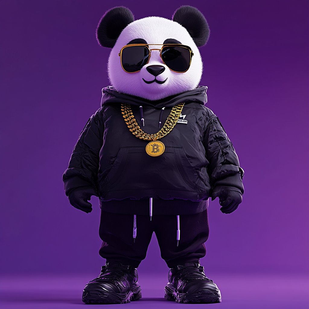 EnmaDrip's tweet photo. Dapper panda, purple haze. Streetwear meets 3D. #3DArt #DigitalArt https://t.co/Twar2TdGBq
