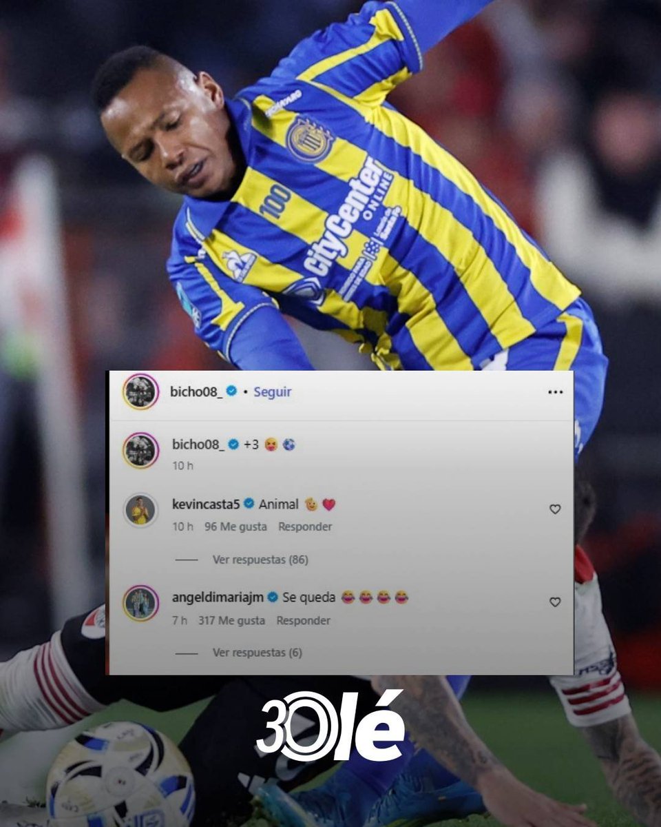 DiarioOle's tweet photo. KEVIN CASTAÑO FELICITÓ A JAMINTON CAMPAZ TRAS LA DERROTA DE RIVER ANTE ROSARIO CENTRAL 😬

🔥 El colombiano, uno de los apartados del elenco de Núñez, le comentó un posteo de Instagram al Bicho luego de la dura caída

✍️ "Animal 🫡❤️", le escribió el volante a su compañero de selección