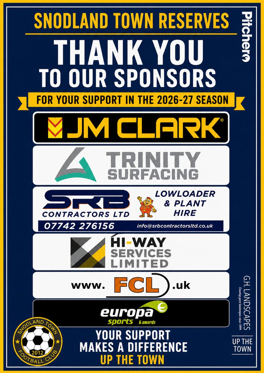 snodlandtownres's tweet photo. As we approach the new season, we wanted to say a huge thank you to all of our sponsors. 

Your support makes a huge difference 👏 

#UTT 🔵🟡 https://t.co/khKyWa5pjg