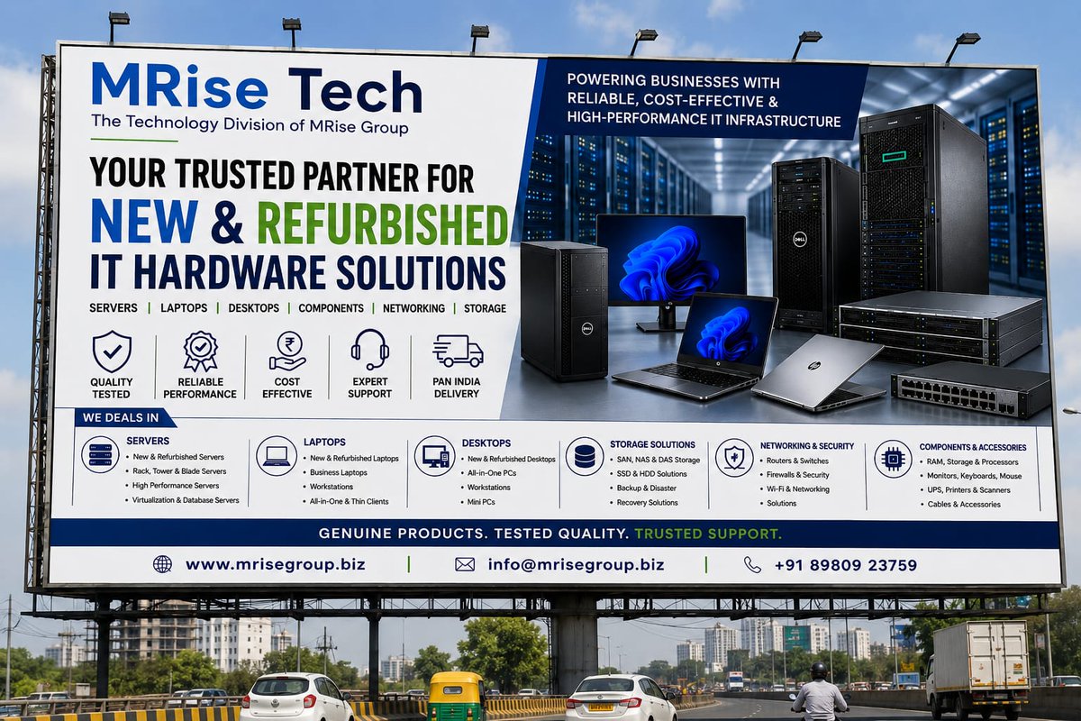 MriseGroup1's tweet photo. Smarter IT. Better Business. @MriseGroup1 delivers enterprise-grade New &amp; Refurbished IT Hardware for organizations across India. 

🌐 https://t.co/SGQoGMTdRV | 📧 info@mrisegroup.biz

#ITInfrastructure #EnterpriseIT #DigitalTransformation #TechSolutions #BusinessIT https://t.co/OwPBeqiXag