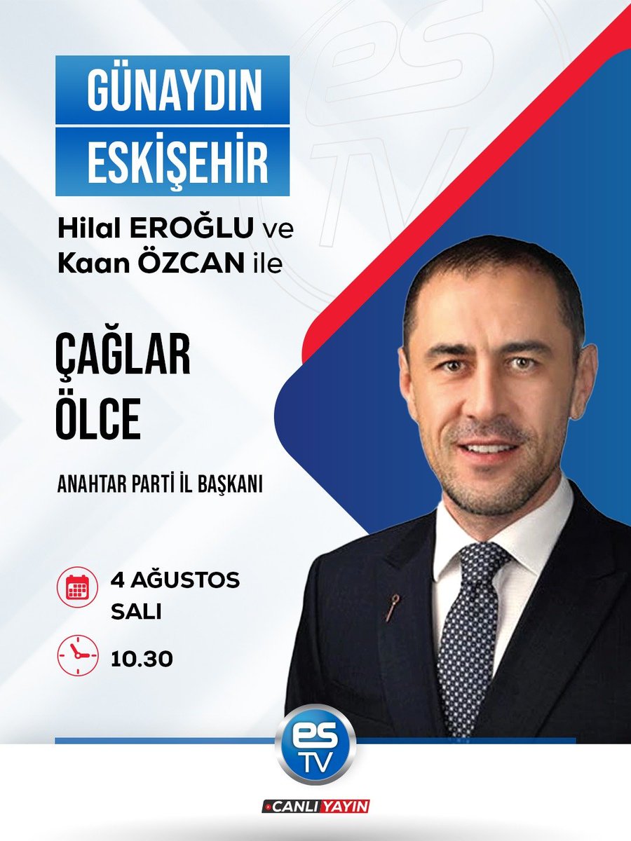 AnahtarPartiEsk's tweet photo. İl Başkanımız Sayın Çağlar Ölce'nin 4 Ağustos Salı günü saat 10.30'da Eskişehir'imize ve ülke gündemine ilişkin değerlendirmelerde bulunacağı ESTV'de yayınlanan "Günaydın Eskişehir" programının canlı yayın konuğu olacaktır.
Davetlisiniz
@yavuzagiraliog @anahtarparti
@APartiSimo https://t.co/ZDyJbA00sE