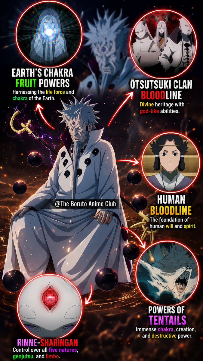 GhostSixPath's tweet photo. Hagoromo wasn't just an Ōtsutsuki—he was a unique mutation in his own right. Even before becoming the Ten-Tails' jinchūriki, he was already in a league of his own. My theory is that Hagoromo awakened his own Shinjutsu, the Creation of All Things, which may also be connected to his Rinnegan and the Six Paths Yin-Yang Seals. That red Six Paths symbol on his forehead might represent god-tier spiritual power, which could explain how he was able to manipulate souls and create powerful seals.