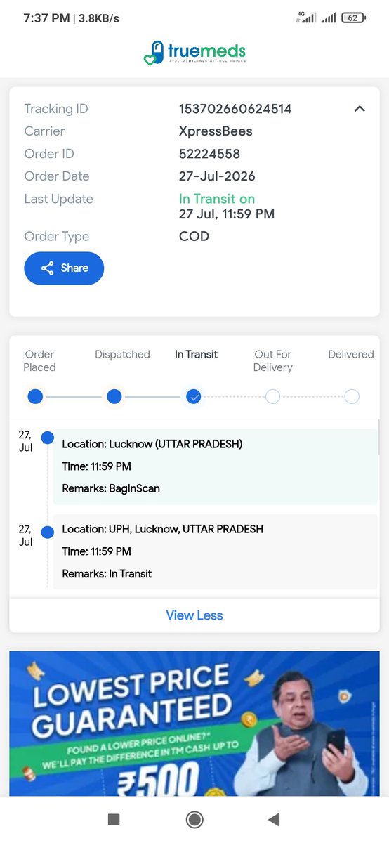 MarketPals's tweet photo. @XpressBees_IN @impkpal @Truemedsindia it's at lucknow since 27th July. what a shit service by @XpressBees_IN 
@Truemedsindia doesn't care even after so many follow ups and calls. https://t.co/az6dIk0TT3