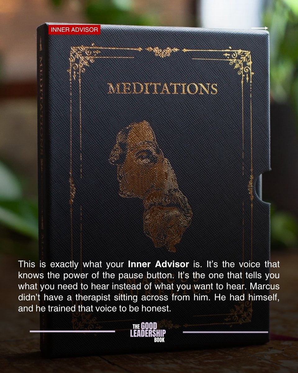GoodLeadershipB's tweet photo. What he was really doing was training his Inner Advisor: the quiet voice that pauses before reacting and tells you what you need to hear, not what you want to hear.
You already have that voice. The question is whether you've trained it or muted it

#InnerAdvisor #MarcusAurelius https://t.co/LbEwsaEcqo