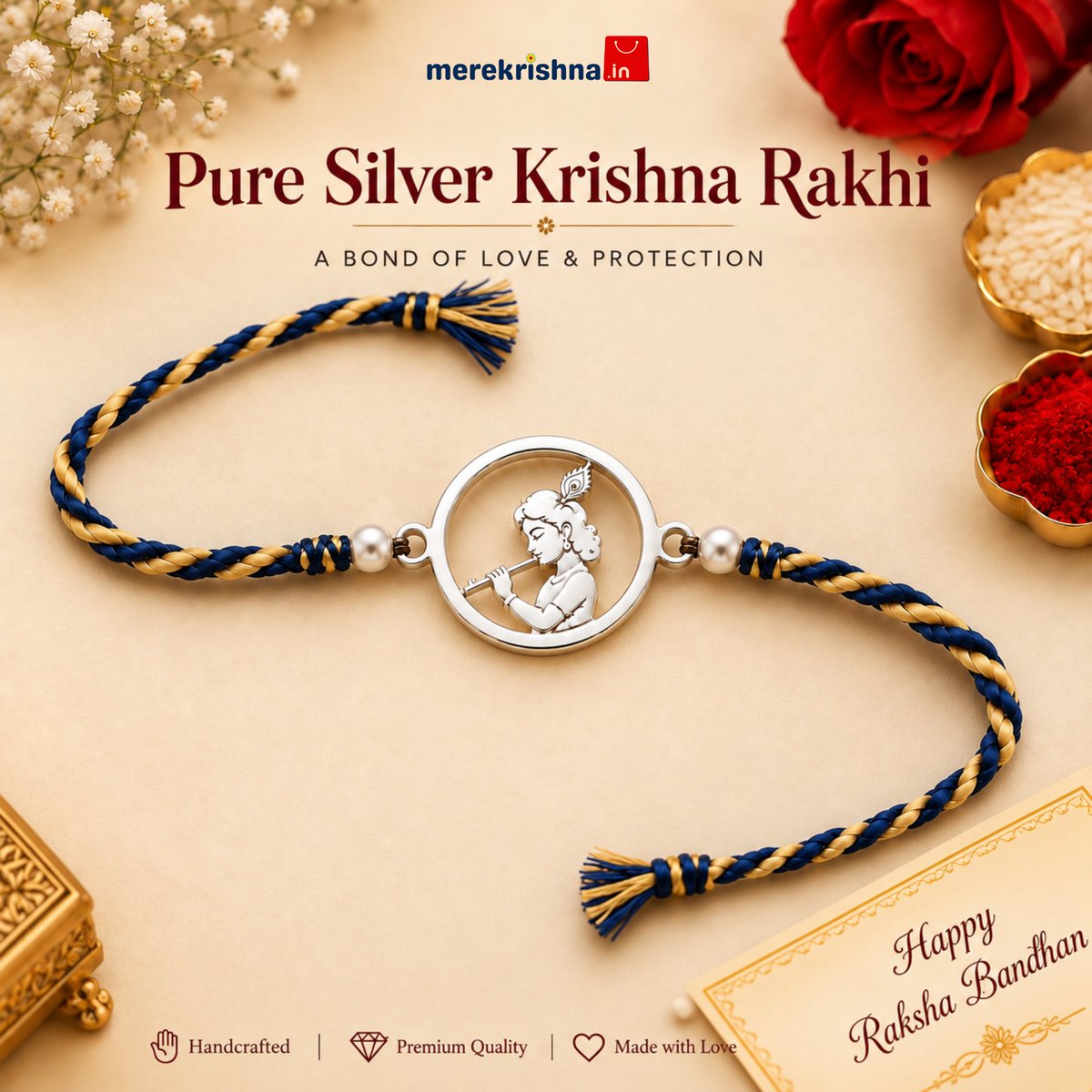 merekrishnaa's tweet photo. Celebrate Raksha Bandhan with divine blessings. ✨💙

Our Pure Silver Krishna Rakhi beautifully symbolizes love, protection, and devotion. Crafted with an elegant silver Krishna charm and premium braided thread, it’s a timeless keepsake for your brother.

🎁 Gift faith. https://t.co/JhRJorqJ6S