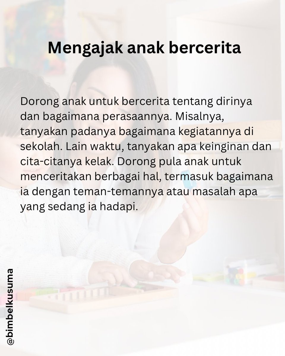 bimbel_kusuma's tweet photo. Cara untuk stimulasi kecerdasan intrapersonal anak
.
Butuh guru privat dan ingin les privat bersama tutor spesial Bimbel Kusuma?
.
Hubungi nomor WA dibawah ya!
.
Untuk pendaftaran silahkan hubungi:
WA/SMS 0821-3156-9957
#TipsParenting #TipsParentingAnak #KecerdasanAnak https://t.co/5MRDWBwJtK