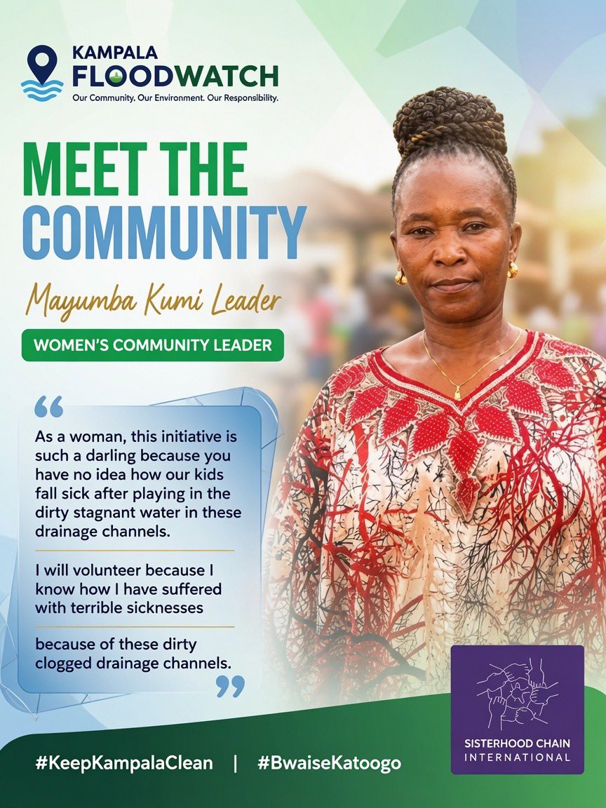 Sisterhood_Intl's tweet photo. Meet a dedicated local woman leader at the Mayumba-Kumi level in Bwaise Katoogo, who is volunteering alongside fellow community members to desilt and unclog blocked drainage channels.
#KeepKampalaClean
#KampalaFloodWatch
#BwaiseKatoogo https://t.co/ftX2mImtz3
