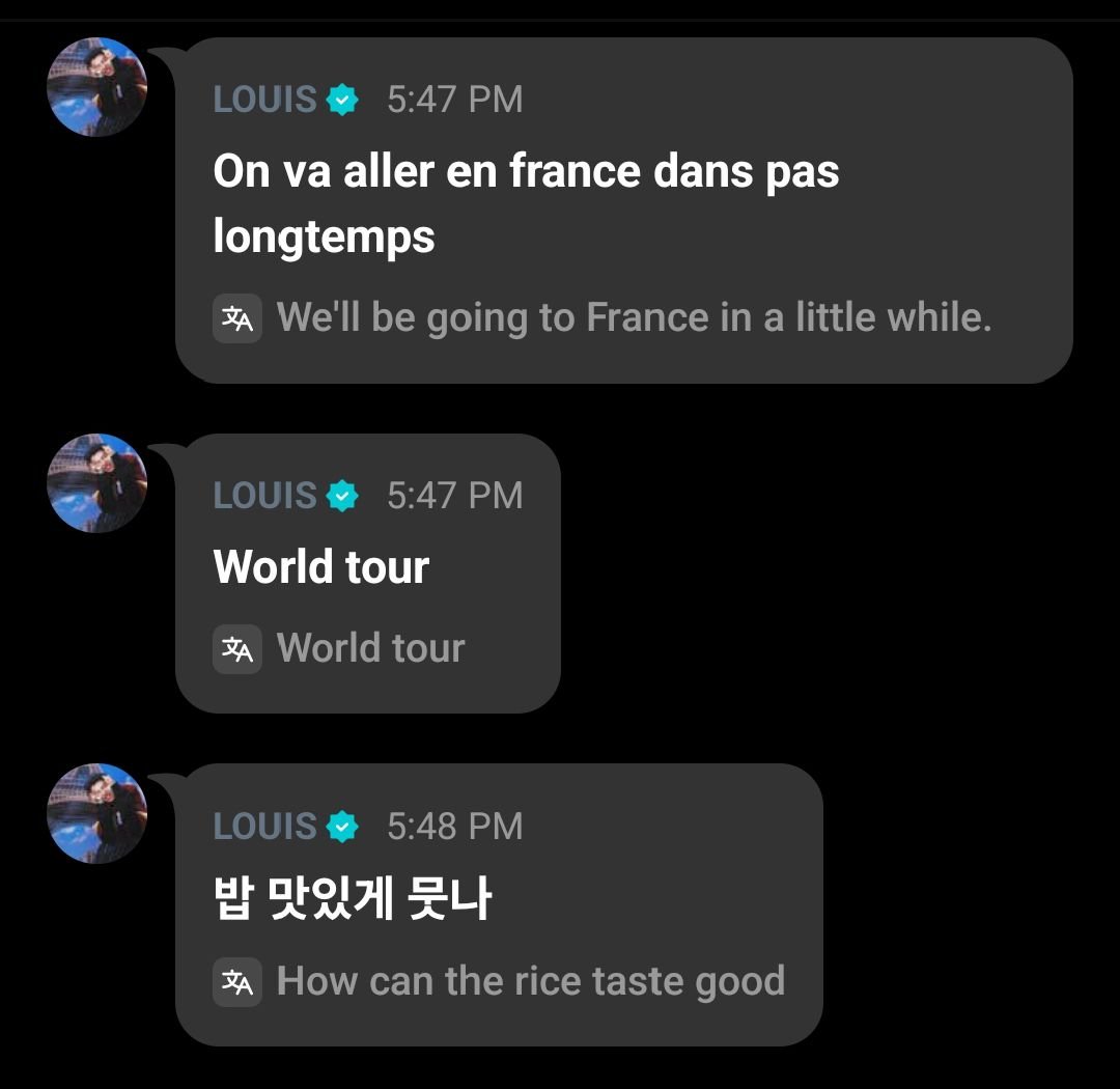 limlouisph's tweet photo. [260803] #LOUIS’ comments on Ryul’s weverse live (1) 

🐘: oh
🐘: finally, it's meal time
🐘: it's meal
🐘: luxury kitchen in the buildin
🐘: [French] hey guys, how's it going? 
🐘: [French] don't worry, guys
🐘: [French] we're going to France soon
🐘: world tour
🐘: did you enjoy your meal? 
🐘: no
🐘: are you good at cooking, bro? 
🐘: did you eat?
🐘: did you eat?

#LOUIS #루이 
#LNGSHOT #롱샷