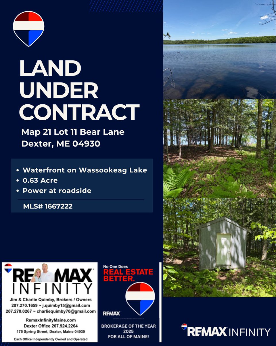 RemaxInfinityME's tweet photo. 🌲Land Under Contract with REMAX Infinity in Dexter, Maine
📍Map 21 Lot 11 Bear Lane, Dexter, ME 04930
📞REALTORS® Jim & Charlie Quimby | 207-270-1659
🌐https://t.co/fkDNAx9qAF
📍Dexter 207-924-2264 | Greenville 207-695-2945
#DexterME #REMAXInfinity #MaineRealEstate https://t.co/4rLbWjjpPf