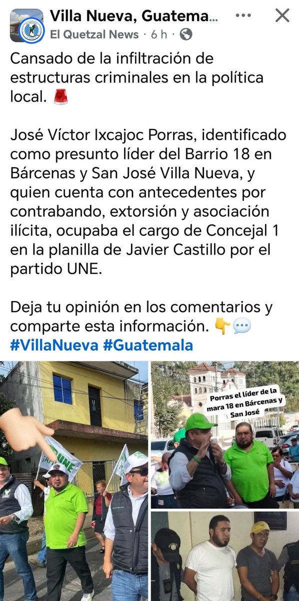GersonGudielCas's tweet photo. #AbríLosOjosGuatemala el @PartidoUne está plagado de delincuentes, empezando por su dueña, que estuvo presa por recibir dinero ilícito. https://t.co/jGyDurHHZg