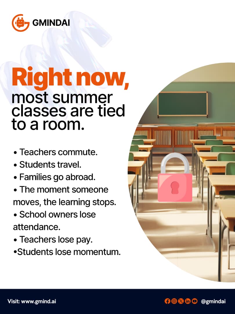 gmindai's tweet photo. Summer shouldn't pause learning or cost teachers their rest.

GMIND AI keeps your summer program running from anywhere:

Lessons in seconds
Live classes with ClazzHub
Study Pal answers students 24/7
Admissions, payments in one dashboard

Book a demo: https://t.co/AUlx7alLn6 https://t.co/2bTi25R74R