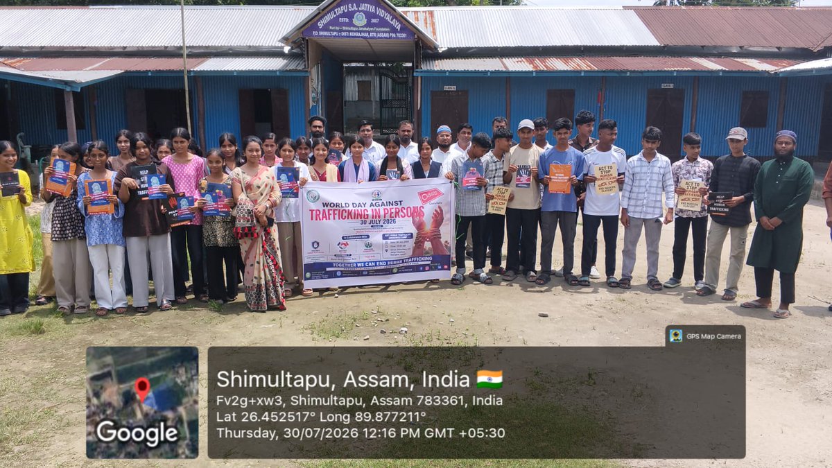 GLFIndia's tweet photo. On 30 July 2026, Green Leaf Foundation, Gossaigaon organised an Anti Human Trafficking Awareness Camp at Shimultapu S.A. Jatiya Vidyalaya, Kokrajhar, to observe the World Day against Trafficking in Persons.

Around 60 students, teachers, parents and community members participated https://t.co/zi127DlCvn