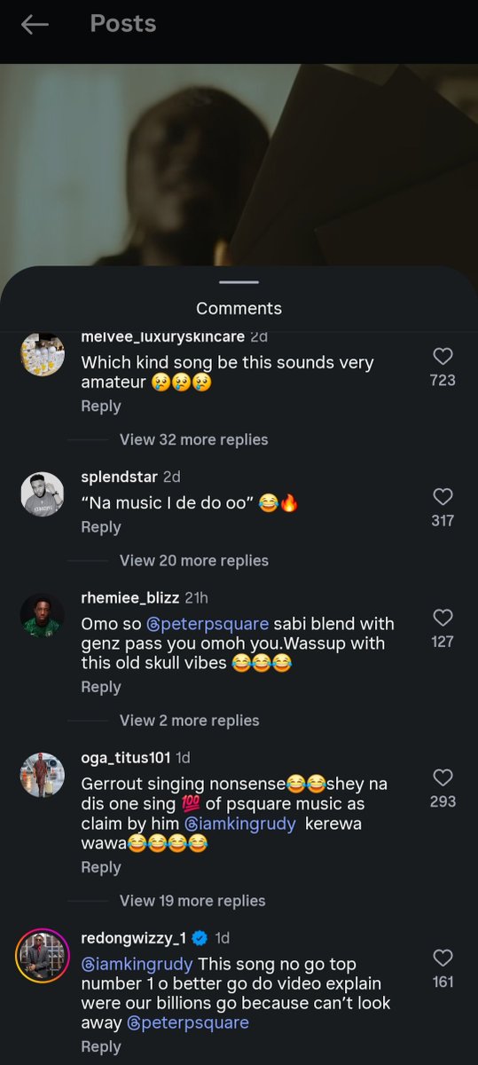 guzu_p's tweet photo. I went to Rudeboy IG latest post as of earlier this morning which was made two days ago. With the current saga, I said let me go through the comment section. The first comment killed me with laughter 😂

""Shebi na the 99% wey u dey write be this so"

The worst thing you'll do as a celebrity is fuck up. Your comment section will be messed up for weeks until a new trend comes up and another celebrity fucks up, then Nigerians will leave you and focus on the latest target.

One comment said:

"This song no go top number 1 o better go do video explain were our billions go because can't look away"

You go think say he dey part of PSQUARE or he money dey part of the billions wey dey divert.

Nigerians won't kill me 😂🤣
