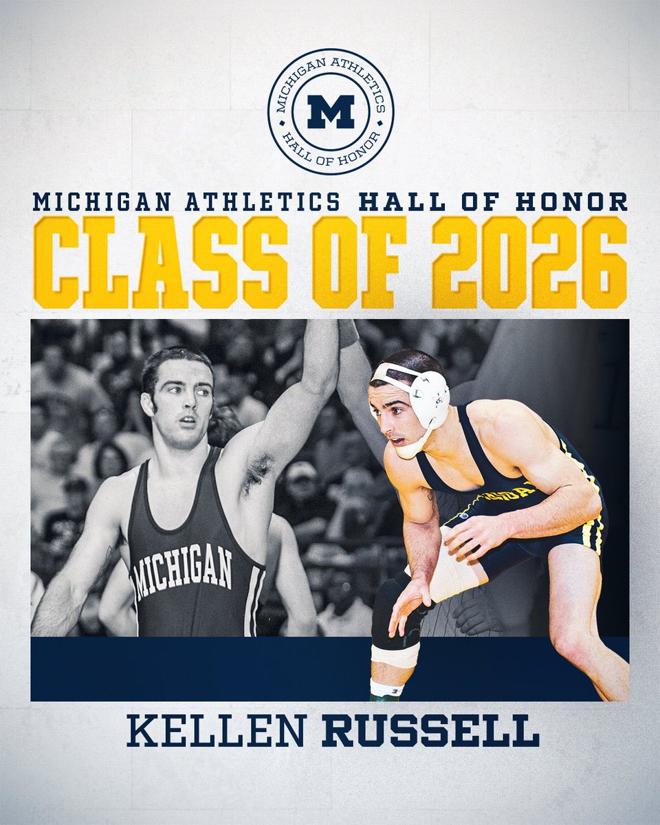 umichwrestling's tweet photo. Not one but two Michigan wrestlers are headed into the @UMichAthletics Hall of Honor this fall. 

Congratulations to Wolverine greats Joe McFarland and Kellen Russell! 👏👏

#GoBlue https://t.co/KZVVwcJMra