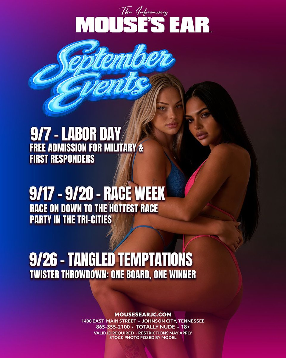 MousesEar2's tweet photo. September is stacked at The Mouse’s Ear Johnson City. We’re celebrating Labor Day, turning up for Race Week, and ending with a one-winner Twister Throwdown. #MousesEarJC #JohnsonCityNightlife https://t.co/5clOjSvKoM