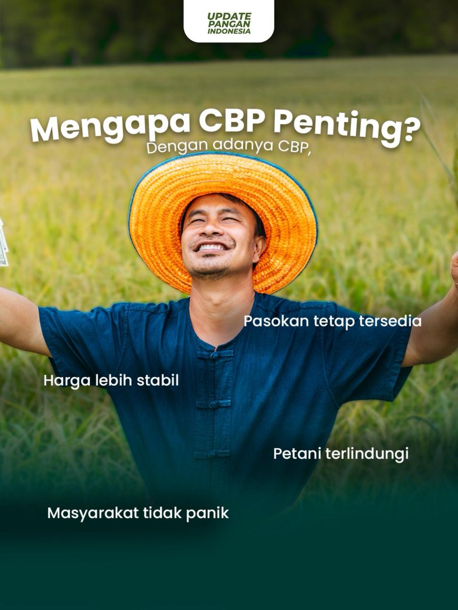 BULOG_Mkw's tweet photo. Cadangan Beras Pemerintah bukan sekadar stok beras di gudang, tapi menjadi instrumen penting pemerintah dalam menjaga stabilitas pasokan dan harga beras, mendukung bantuan pangan, hingga menghadapi kondisi darurat.

Per akhir Juni 2026, stok CBP yang dikelola BULOG mencapai sekitar 5,4 juta ton, tertinggi sepanjang sejarah Indonesia yaa~ Dengan stok sebanyak itu, bisa digunakan untuk bantuan pangan hingga menjaga stabilitas harga nasional!

Cadangan pangan kuat artinya Indonesia makin siap menghadapi tantangan pangan di masa depan💪 

#UpdatePanganIndonesia #CadanganBerasPemerintah