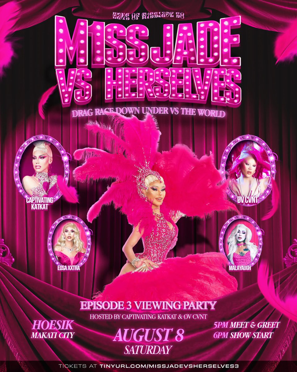 jksorad's tweet photo. so happy for m1ss jade so’s comeback!!!

drag race down under vs the world viewing party is back hosted by captivating katkat and ov cunt with edsa xxtra and malayaugh as guests🔥 

this lineup is so for me https://t.co/Orpn2EttZL