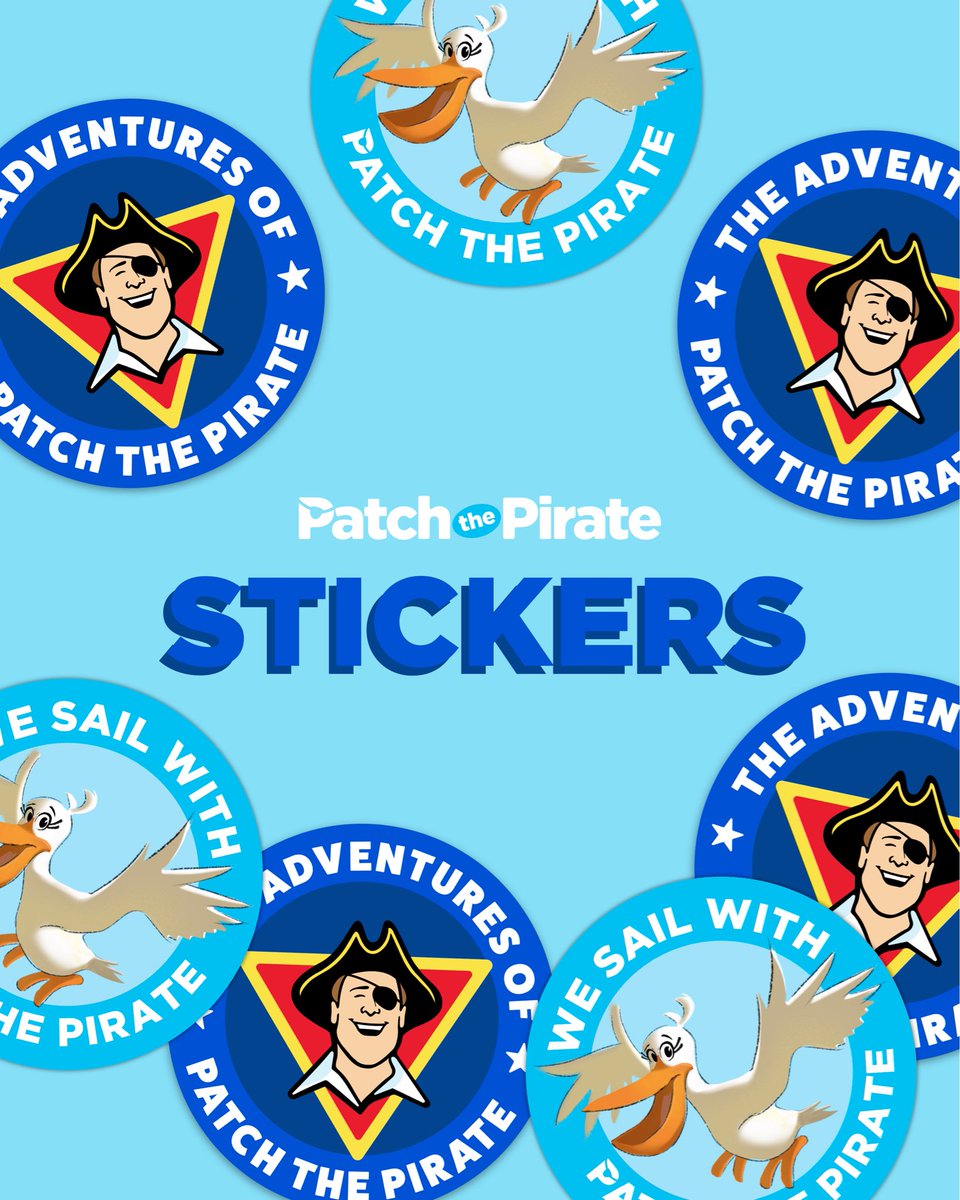 PatchAdventures's tweet photo. New Patch the Pirate stickers are here!

Your favorite Jolly Rodger crew members are now stickers!
Decorate your water bottle, notebook, lunchbox, and more!

Available now at https://t.co/KoQeS75htx

#PatchThePirate #MajestyMusic https://t.co/GS8cBuCRwz